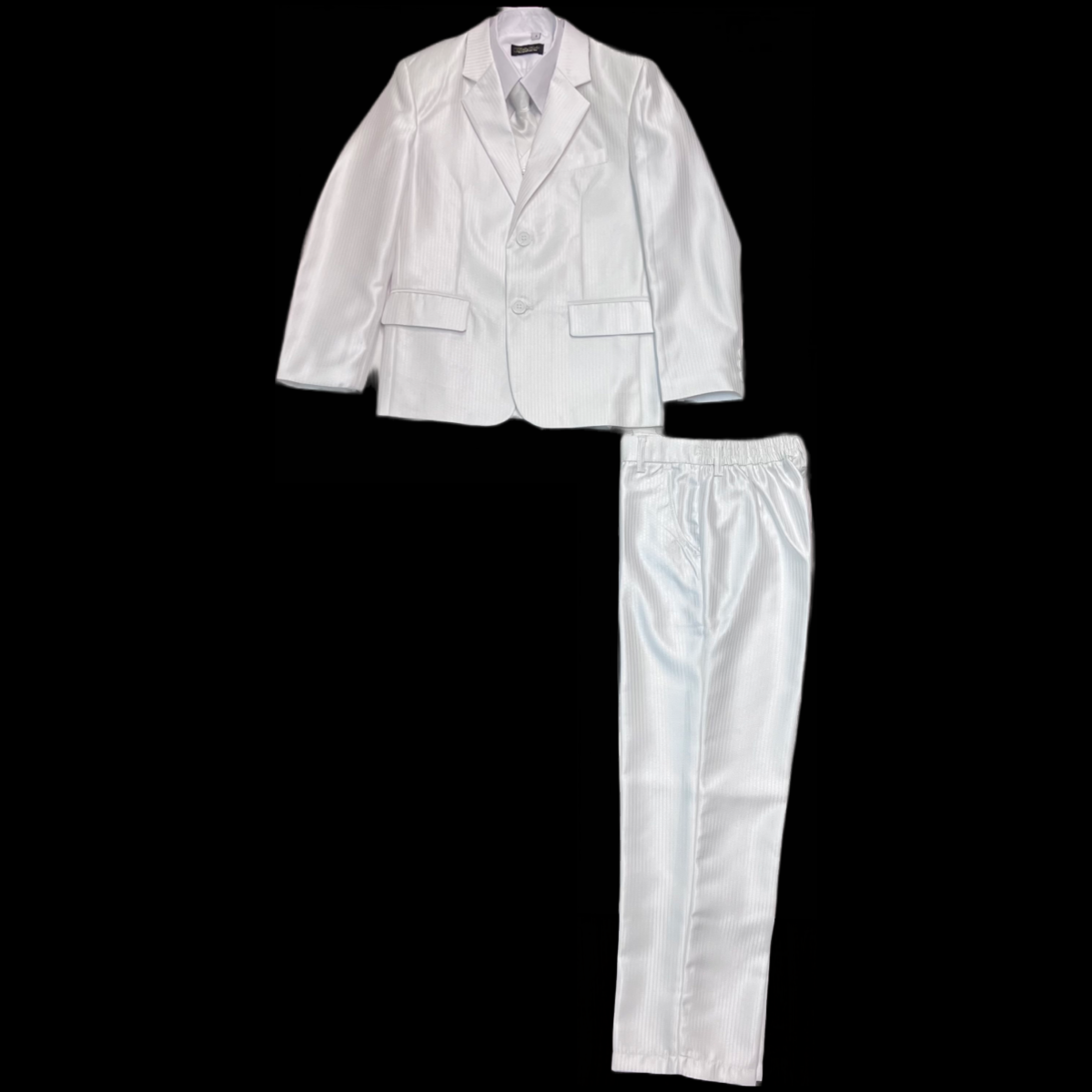 Fancy Kids Modern Fit 5-Piece White Pinstripe Suit