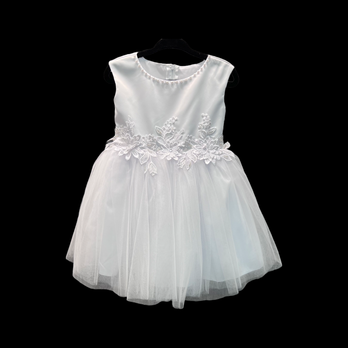 Fancy Kids Pearl Neckline Floral Bodice w/ Tulle Skirt
