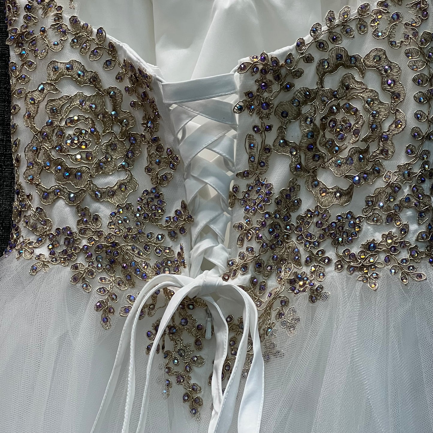 Jr. Grad Rhinestone Embroidered Short White Dress (Small)