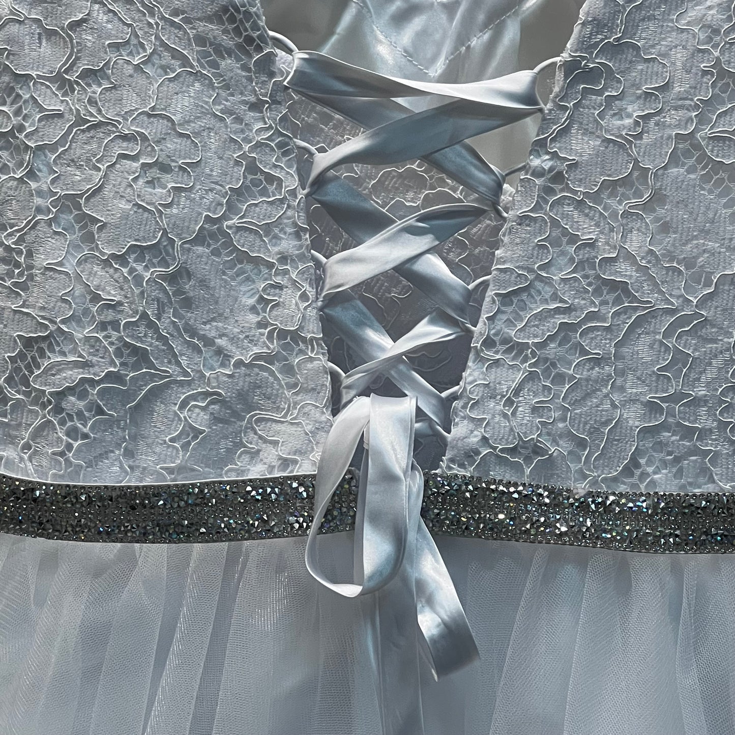 Jr. Grad Short Sleeve Lace Dress w/ Rhinestone Belt