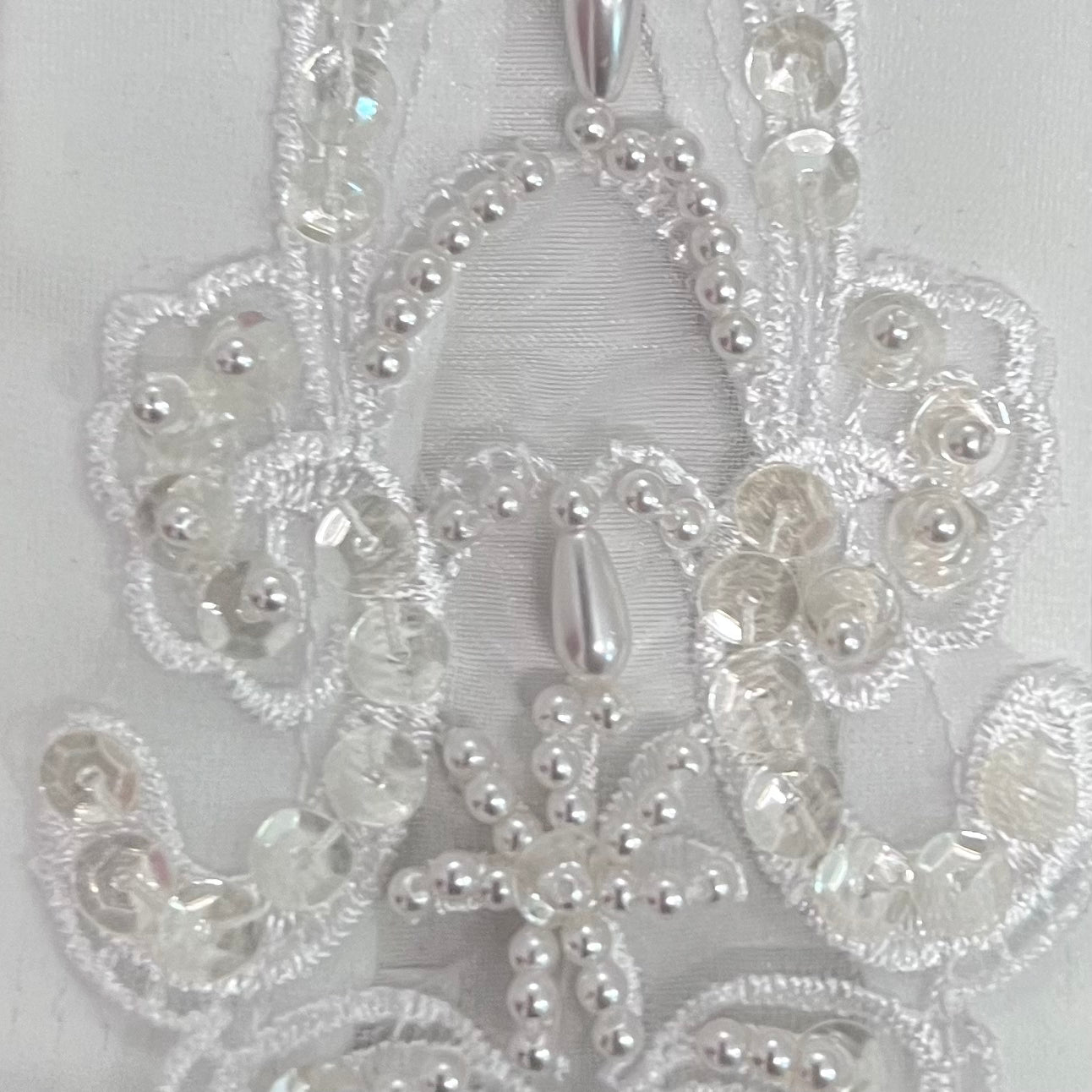 White Satin beaded Gloves w/ Mesh accent
