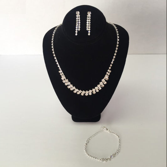 Rhinestone Necklace, Earring and Bracelet Set