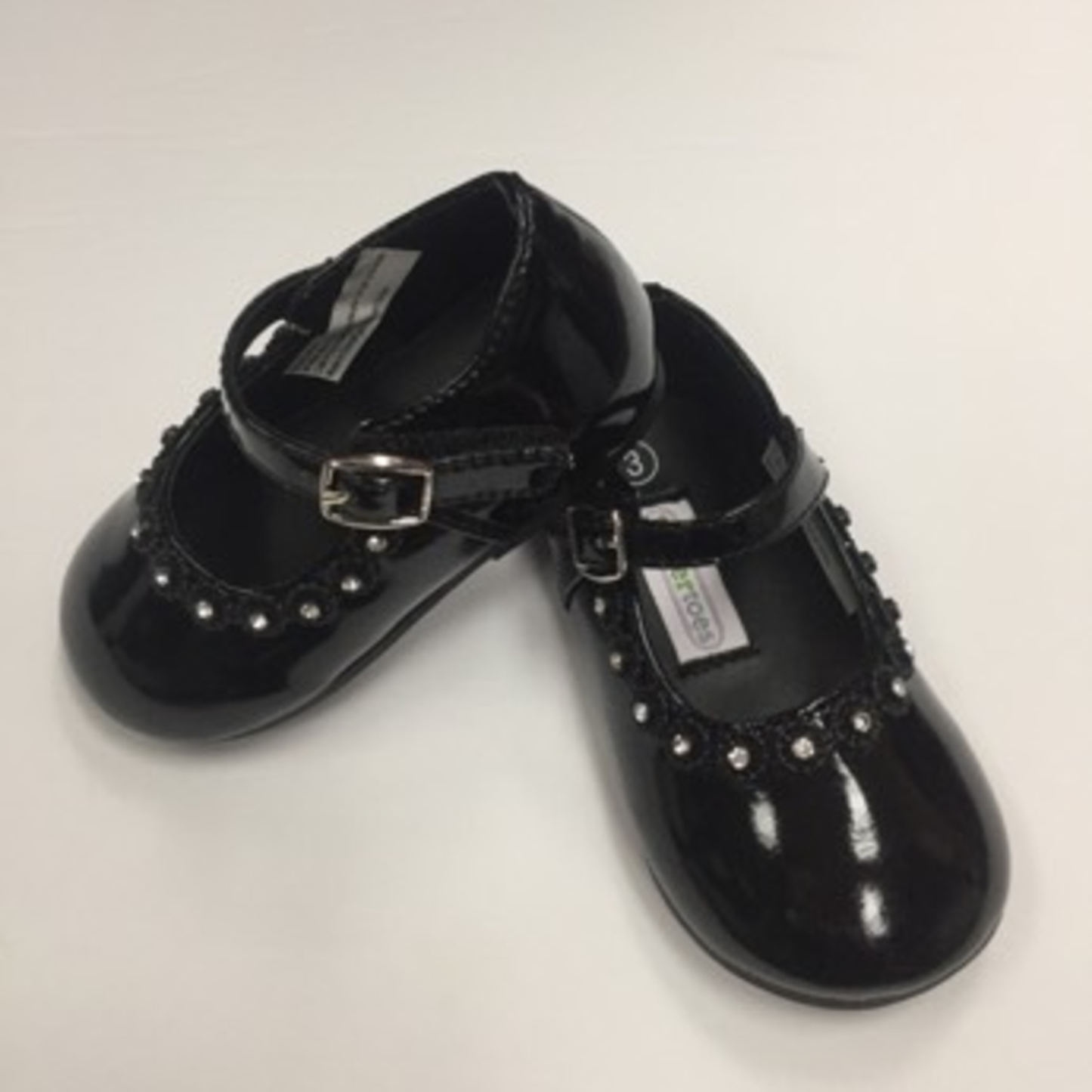 Tendertoes- Black Patent Shoe with Rhinestone Accents
