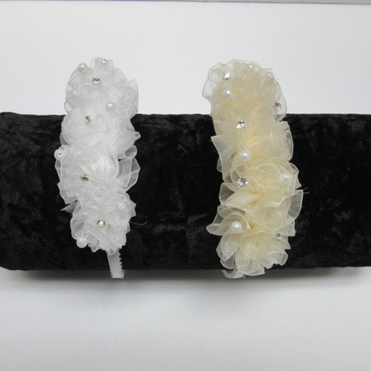 Organza Headband w/ Pearls and Rhinestones